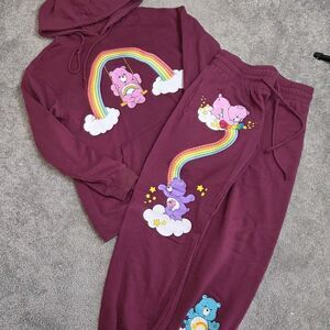Care Bears Sweatsuit Juniors Medium Embroidery Rainbow Burgundy